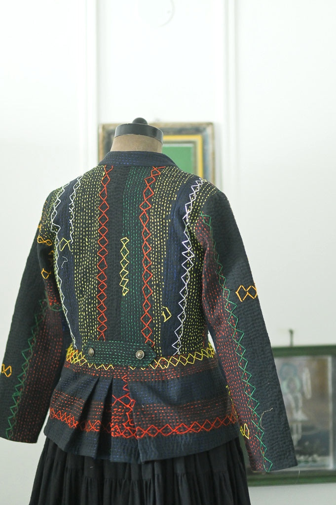 Yolando, Small, Hand Embroidered Vintage Kantha Quilt, Up Cycled in a Short Jacket