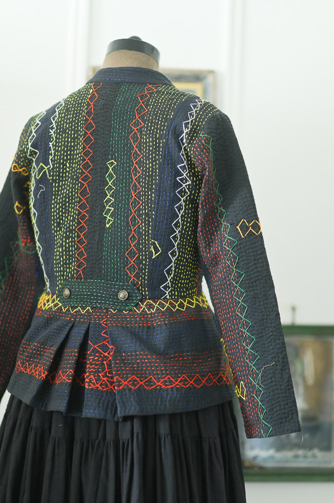 Yolando, Small, Hand Embroidered Vintage Kantha Quilt, Up Cycled in a Short Jacket