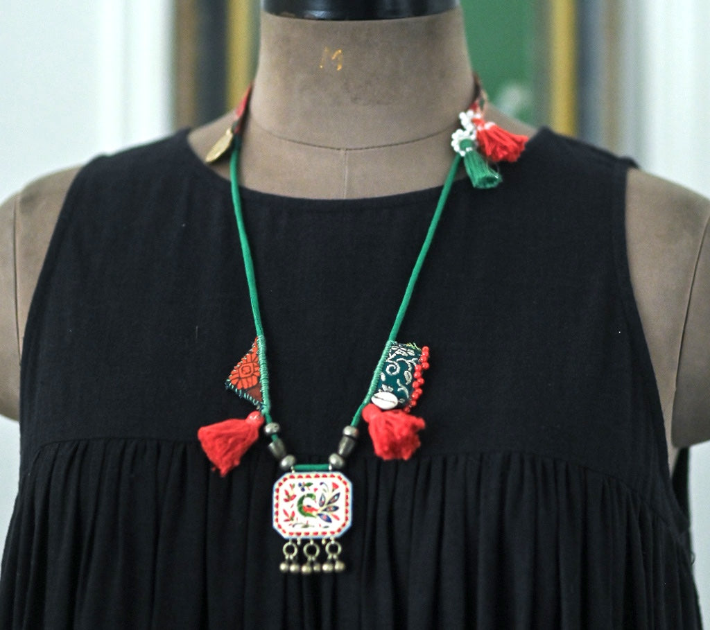 Dujja, Handmade, Vintage and New Beads with Charms Necklace, Tribal Style - kinchecom
