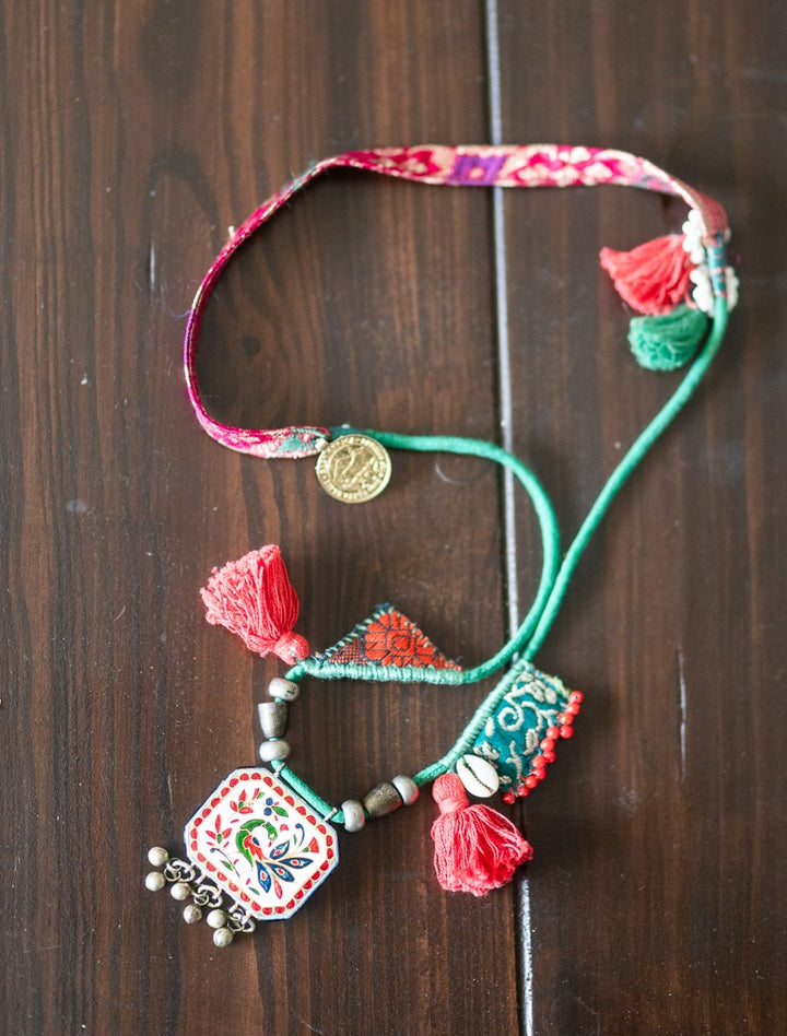 Dujja, Handmade, Vintage and New Beads with Charms Necklace, Tribal Style - kinchecom