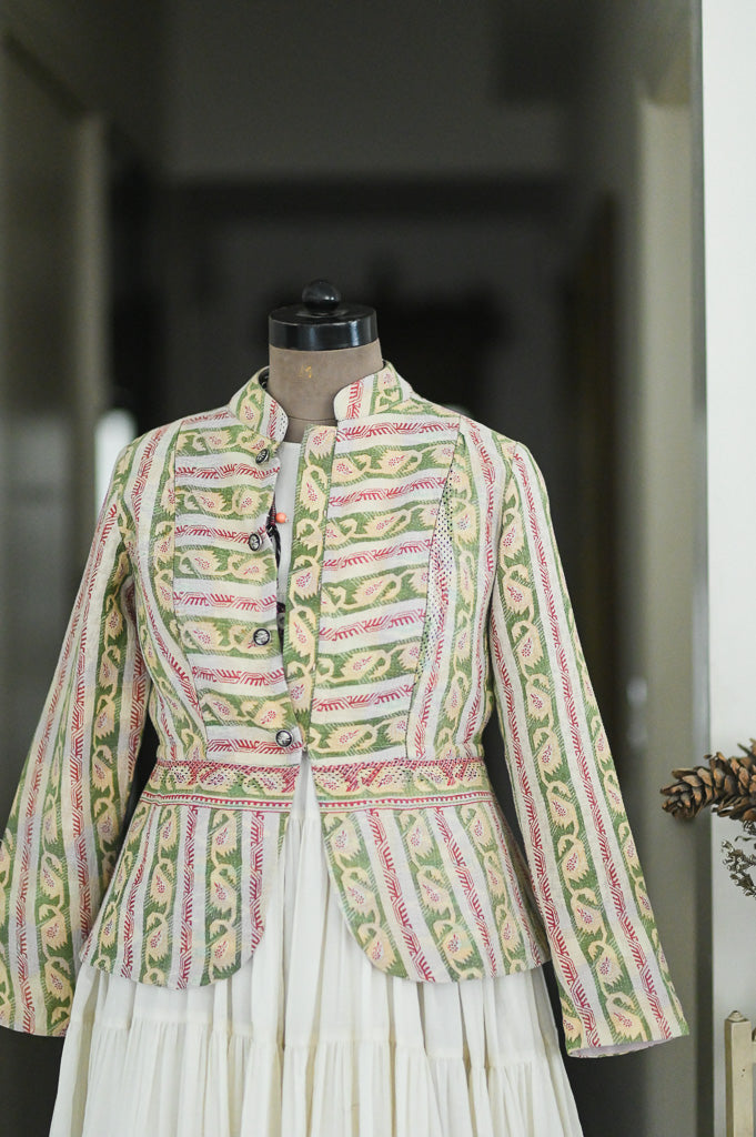 Farida, Vintage Kantha Quilt, Upcycled Short Jacket in medium