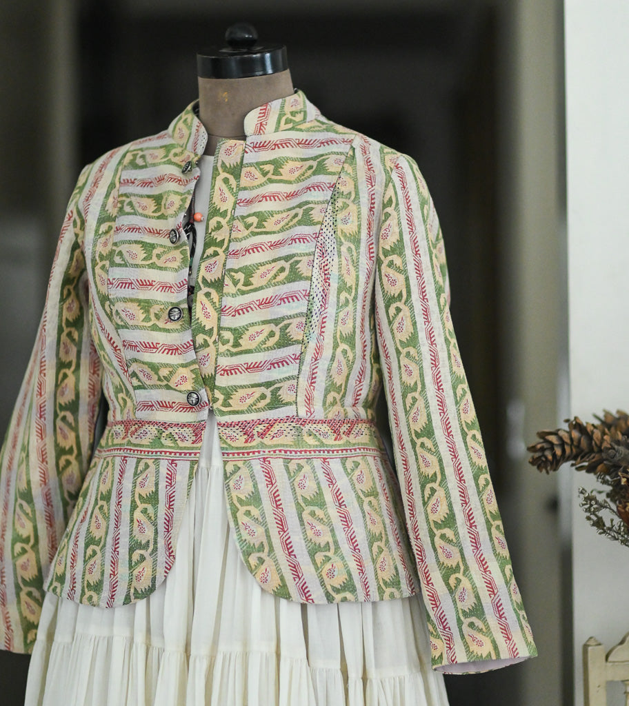 Farida, Vintage Kantha Quilt, Upcycled Short Jacket in medium