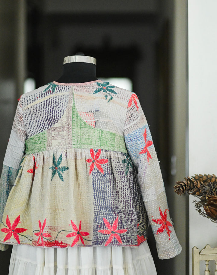 Large, Melbourne, Vintage Kantha, Flared Boho Jacket with Vintage Embroidery, kinche Rare*