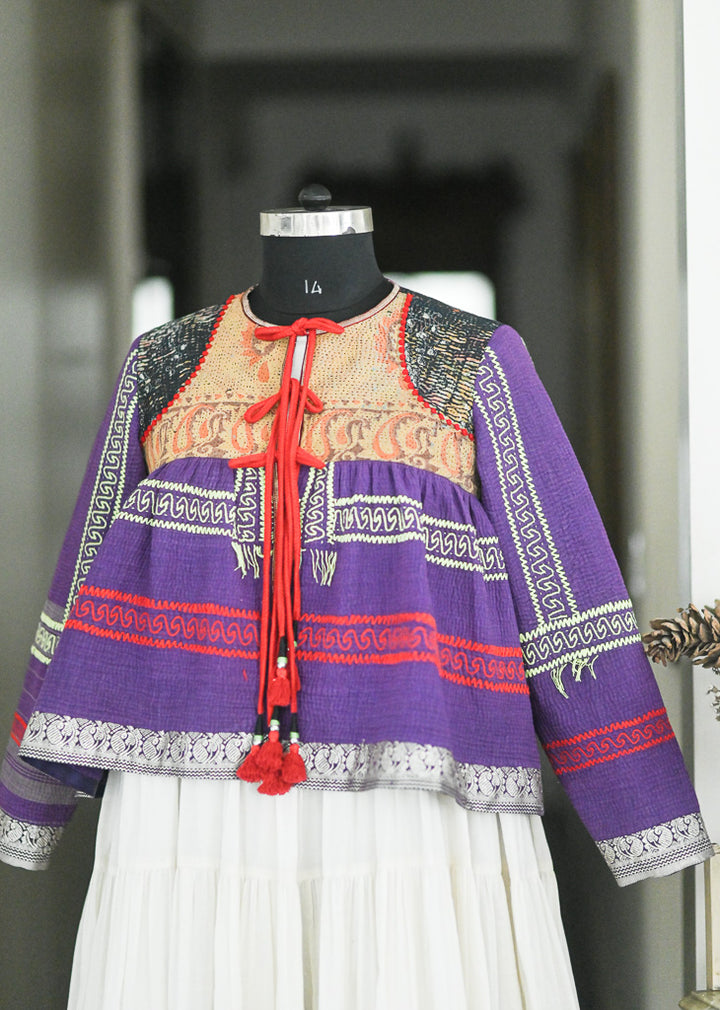 Large, Paris, Vintage Kantha, Flared Boho Jacket with Vintage Embroidery, kinche Rare*