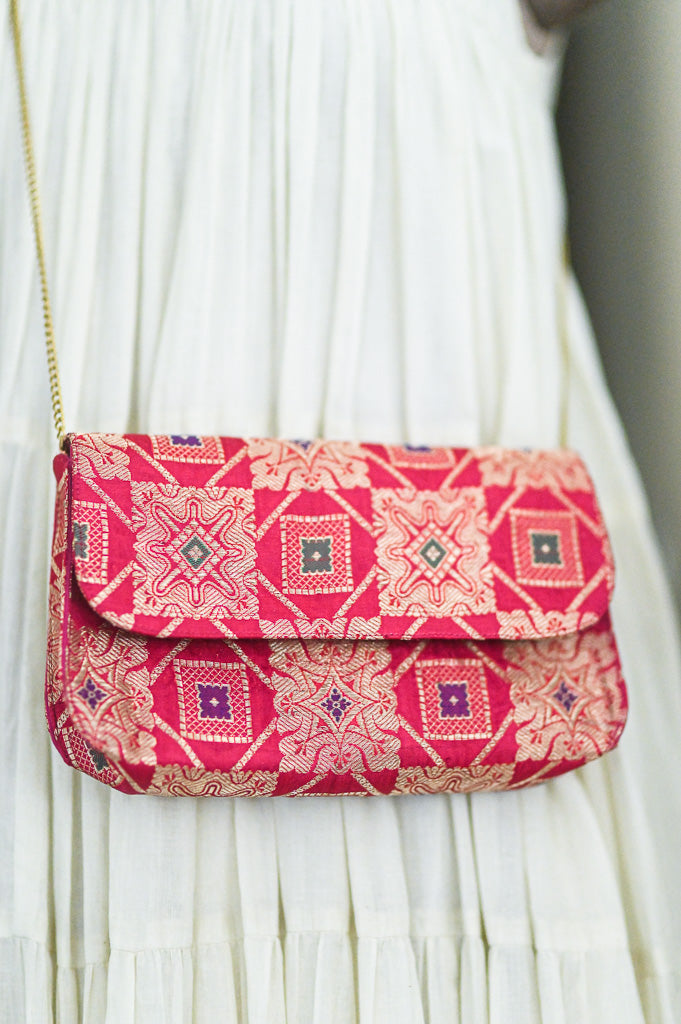 Gulab 1, Vintage Zari Katan Silk Saree, Notebook Clutch