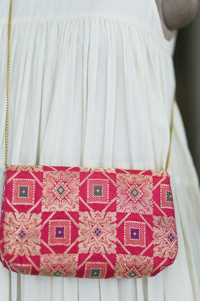 Gulab 1, Vintage Zari Katan Silk Saree, Notebook Clutch