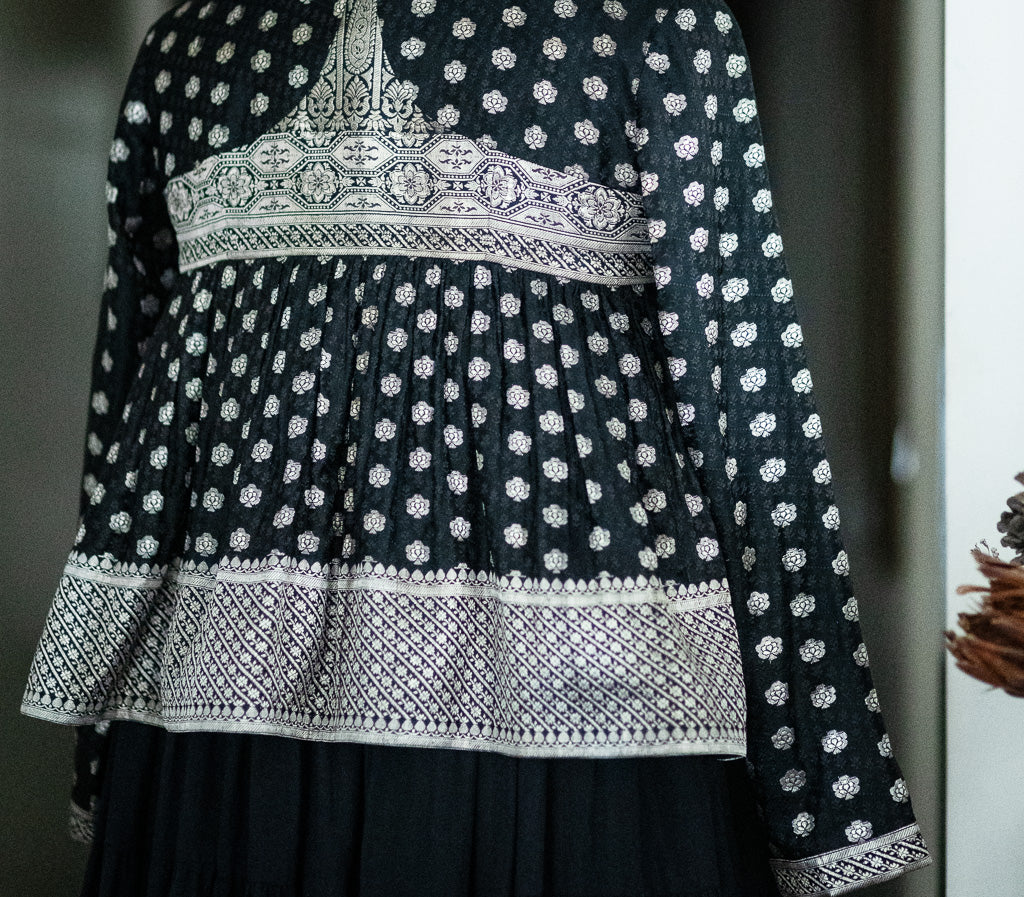 Sitara, Large, Zari Katan Silk Vintage Saree kedia in Black