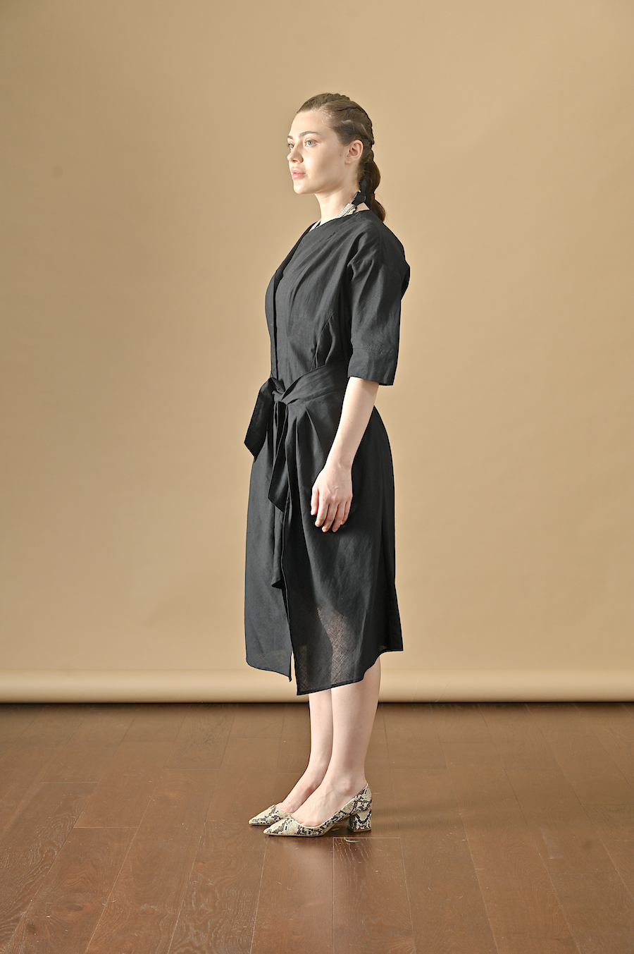 Aster, Khadi  Wrap Shirt Dress in Black - kinchecom