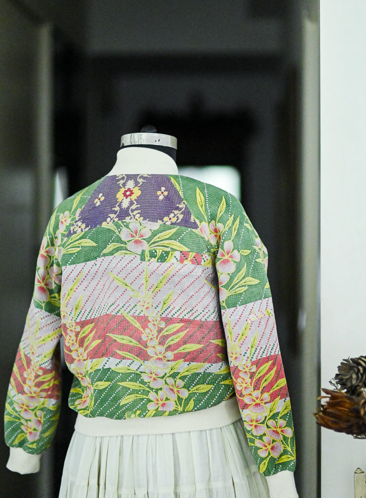 XL, Rachel, One of a Kind, Vintage Kantha Bomber, Hand Embroidered - kinchecom