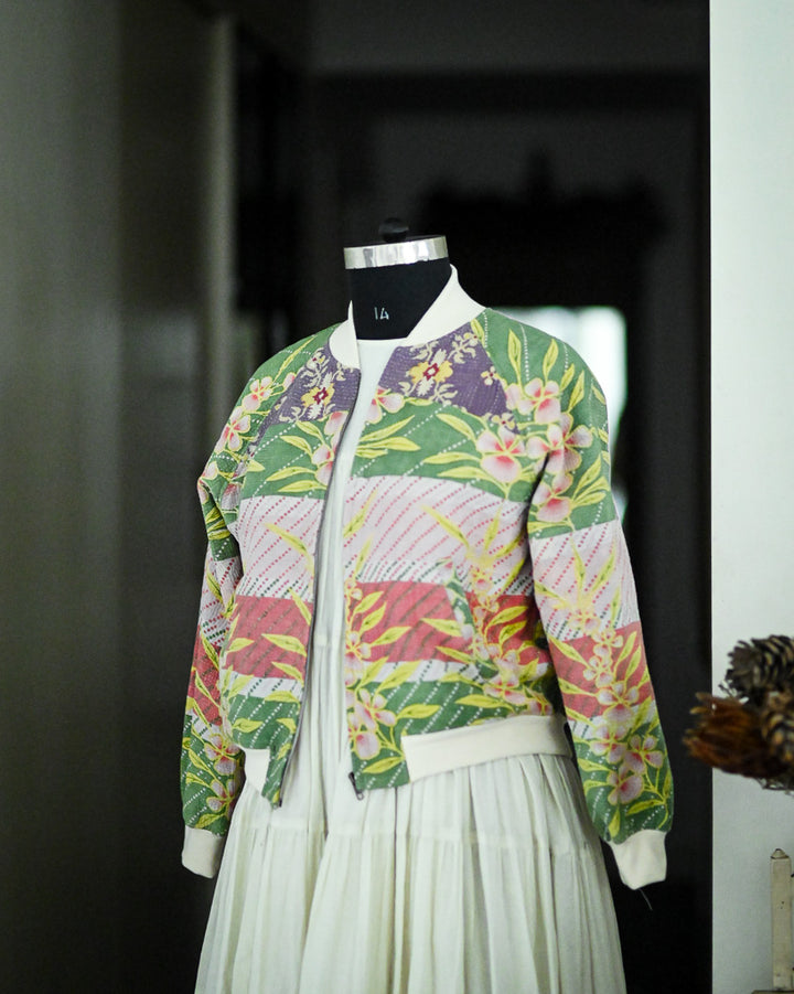 XL, Rachel, One of a Kind, Vintage Kantha Bomber, Hand Embroidered - kinchecom