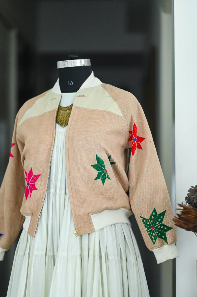 Christa, kinche *Rare, Hand Embroidered, Rural Motif Vintage Kantha Bomber - kinchecom