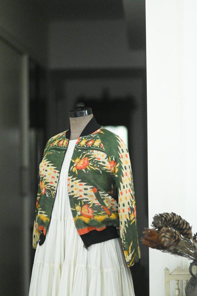 S-Medium/Liya, Hand Embroidered Vintage Kantha Bomber Jacket - kinchecom