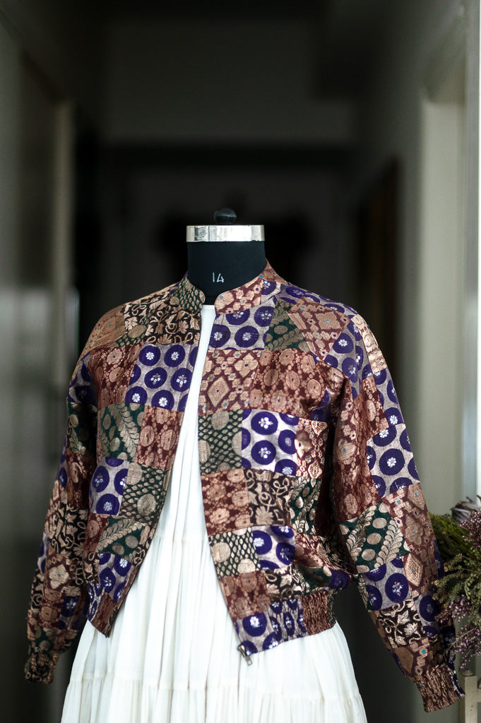 Jamuni, Vintage Zari Saree Remnants Patchworked Together, L/XL