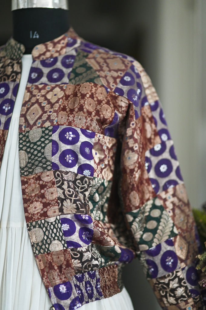 Jamuni, Vintage Zari Saree Remnants Patchworked Together, L/XL
