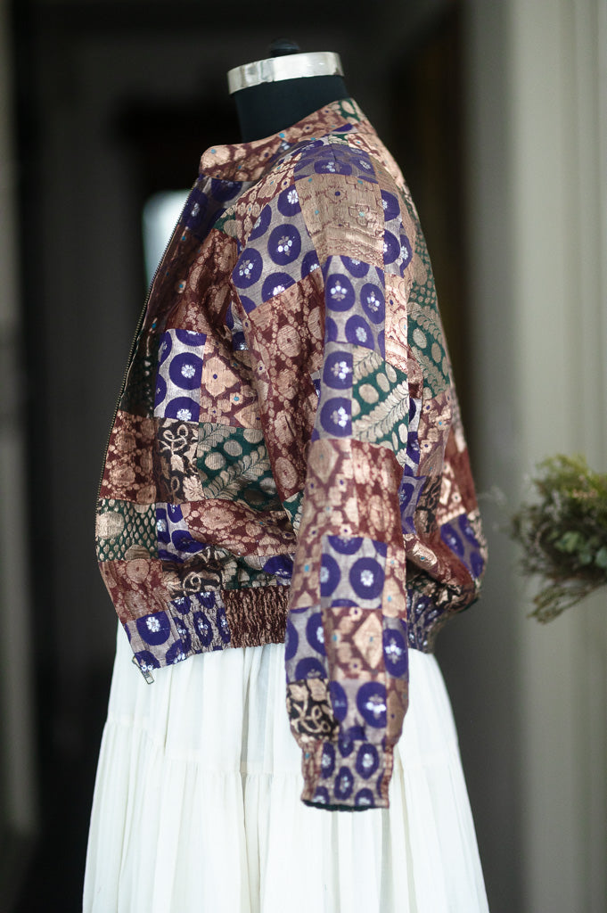 Jamuni, Vintage Zari Saree Remnants Patchworked Together, L/XL