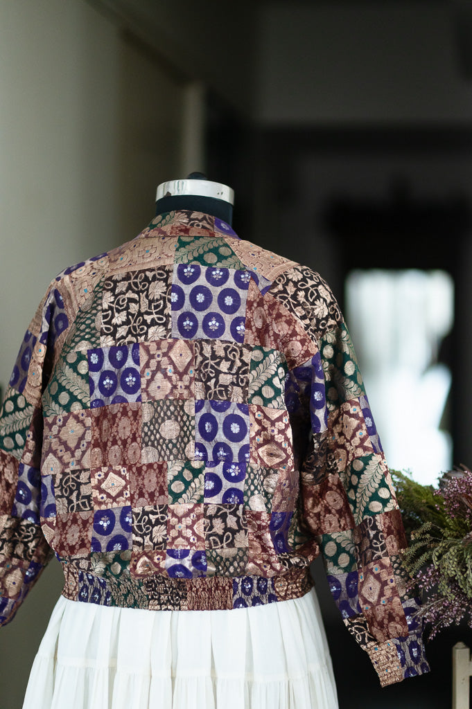 Jamuni, Vintage Zari Saree Remnants Patchworked Together, L/XL