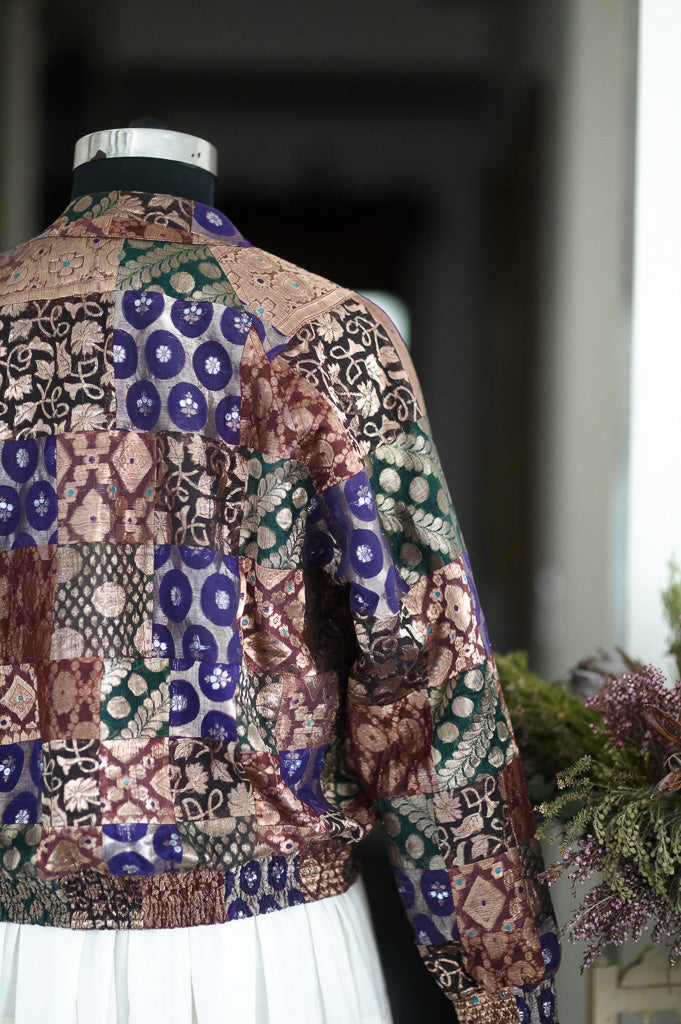 Jamuni, Vintage Zari Saree Remnants Patchworked Together, L/XL