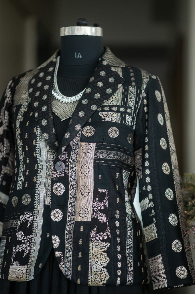 Sangam 26, Vintage Remnants of Katan Silk Fusioned together in XL Size Blazer - kinchecom