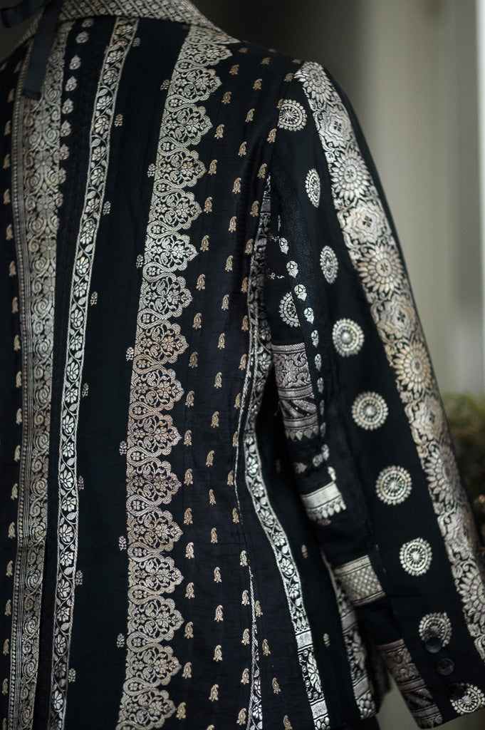 Sangam 26, Vintage Remnants of Katan Silk Fusioned together in XL Size Blazer - kinchecom