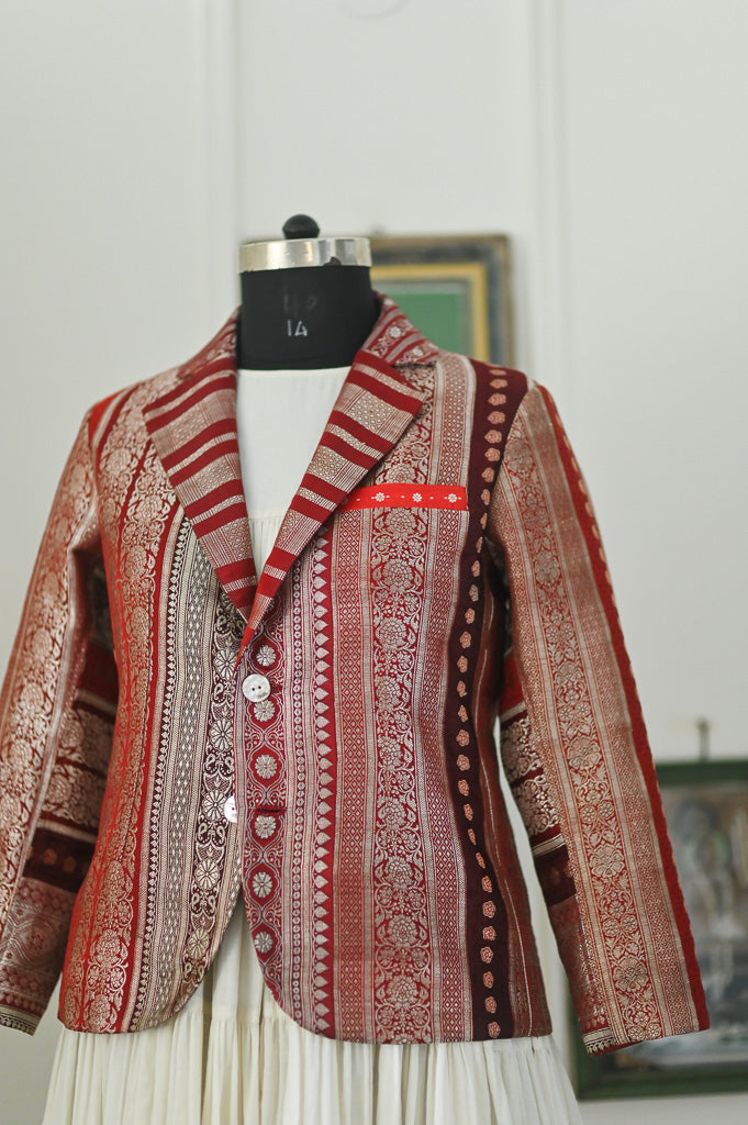 Sangam 29, Vintage Remnants of Katan Silk Fusioned together in XL Size Blazer