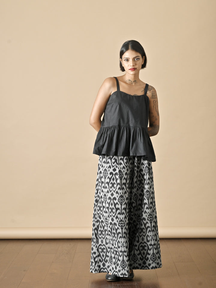Kheiv, Handmade Elastic Back Waist, Ikat Weave Flared Pants - kinchecom