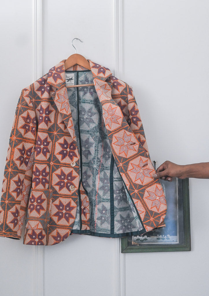 Hayden, Chest 42 Inches, XL, Nokshi Vintage Fabric Kantha Blazer, Unisex - kinchecom