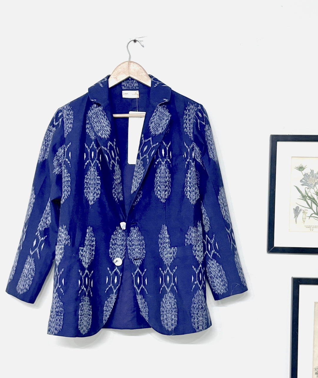 Bukhara, Handwoven Ikat Fabric Cotton Blazer &amp; Indigo Pants, Sustainably made - kinchecom