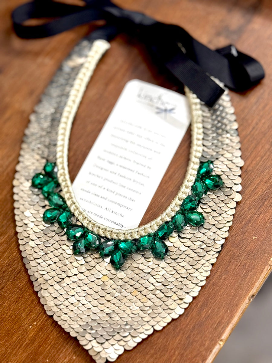 Indus, Handmade Pure Brass and Emerald Green Swarovski Stones necklace - kinchecom