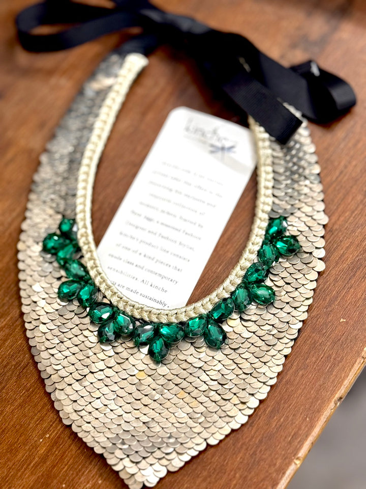 Indus, Handmade Pure Brass and Emerald Green Swarovski Stones necklace - kinchecom