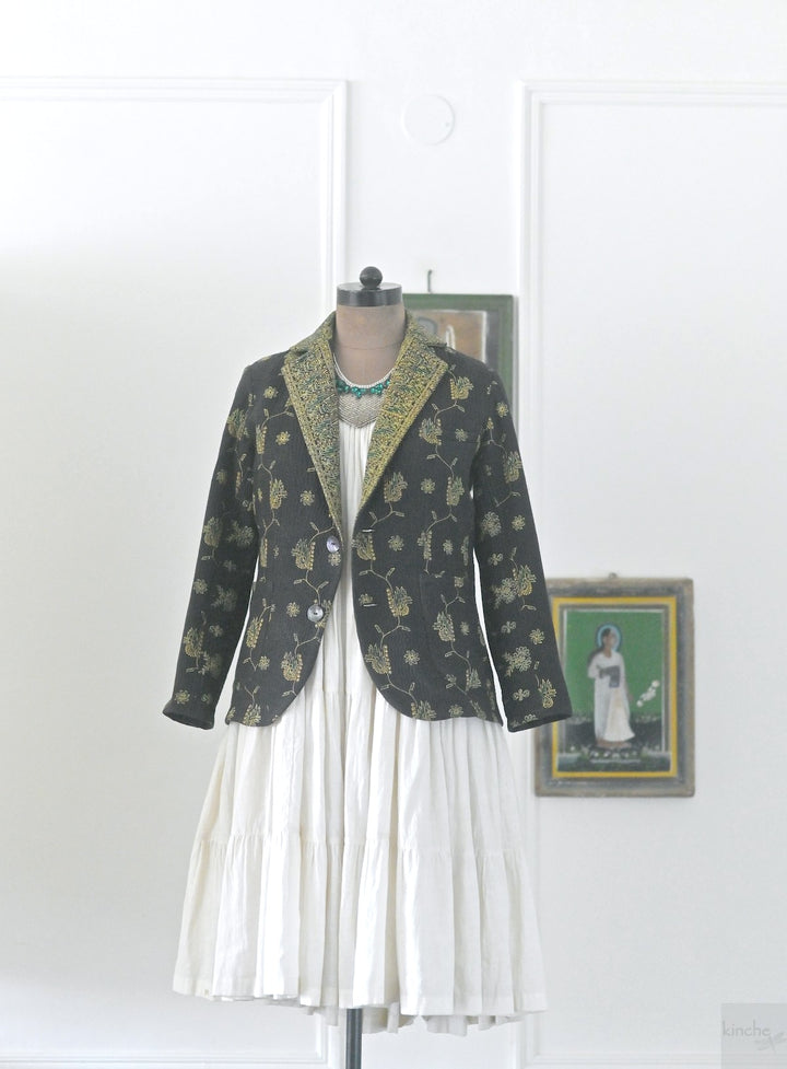 Ashton, Vintage Kanta Quilt Blazer Jacket in Black, Medium - kinchecom