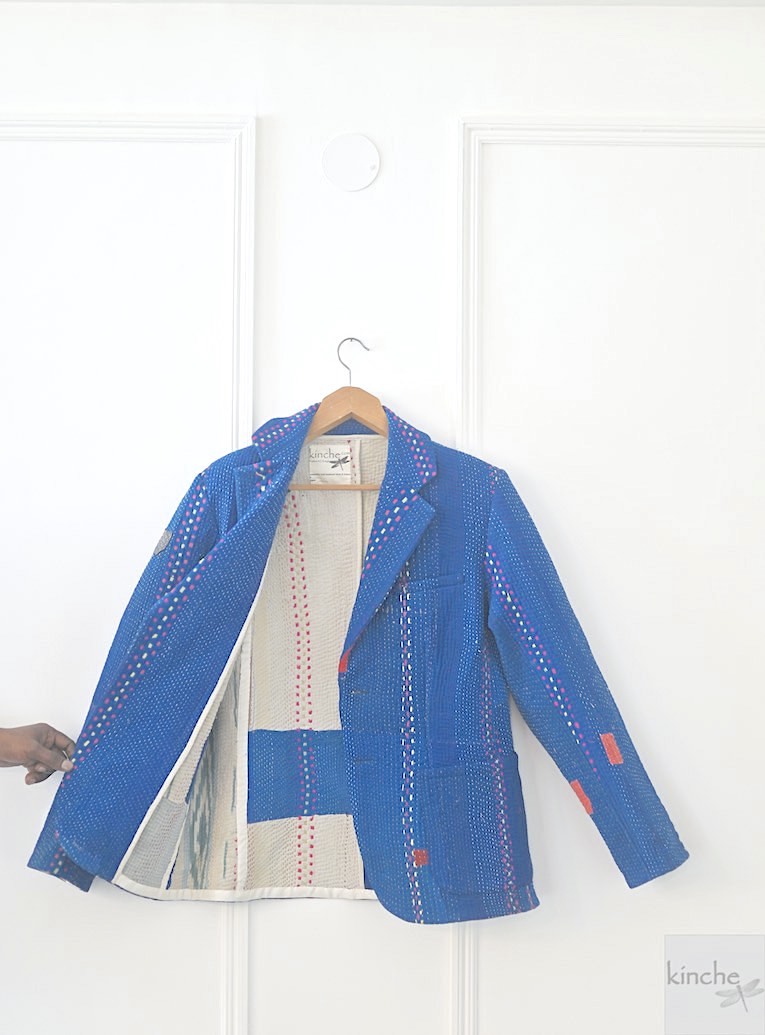 Hunter, Chest 42 Inches, XL, Distressed Vintage Fabric Kantha Blazer for Men, kinche Rare* - kinchecom