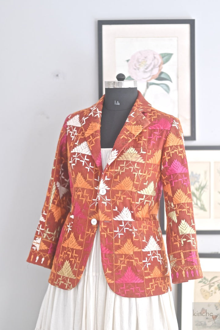 Ajooni, Sustainably made, Vintage Phulkari Bagh Blazer for Women/One of a Kind - kinchecom