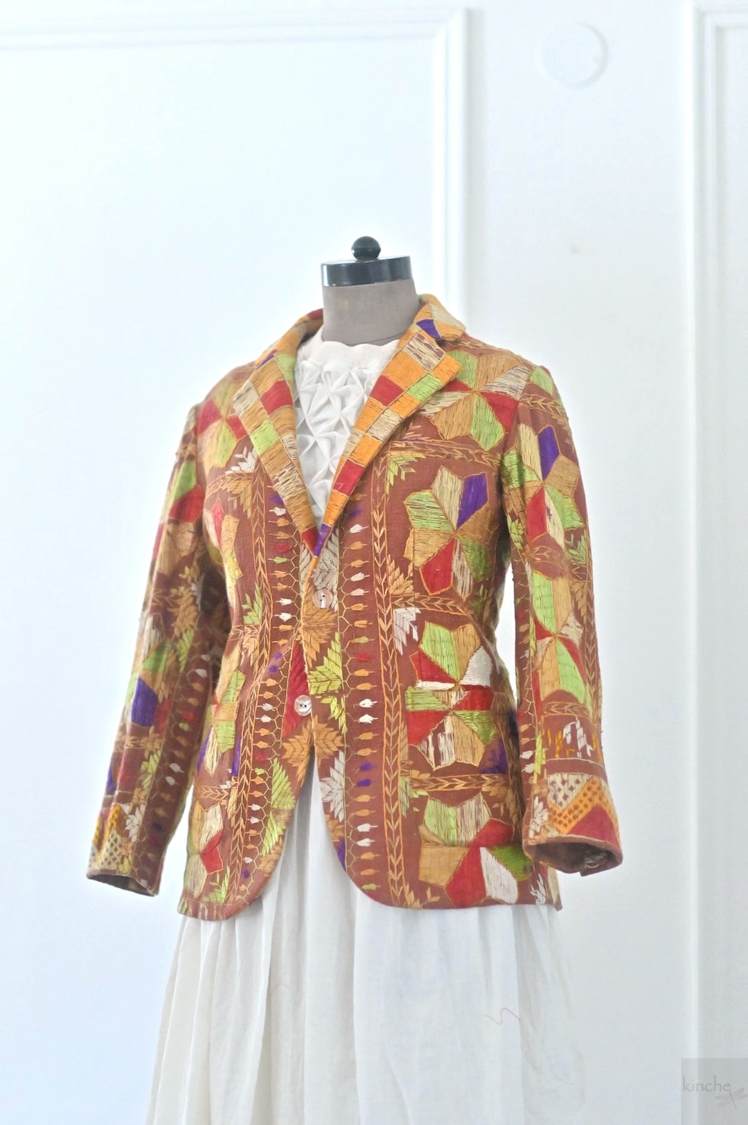 Prabh,  Size XXL Blazer, Made of Antique Phulkari Chaddar/ One of a Kind - kinchecom