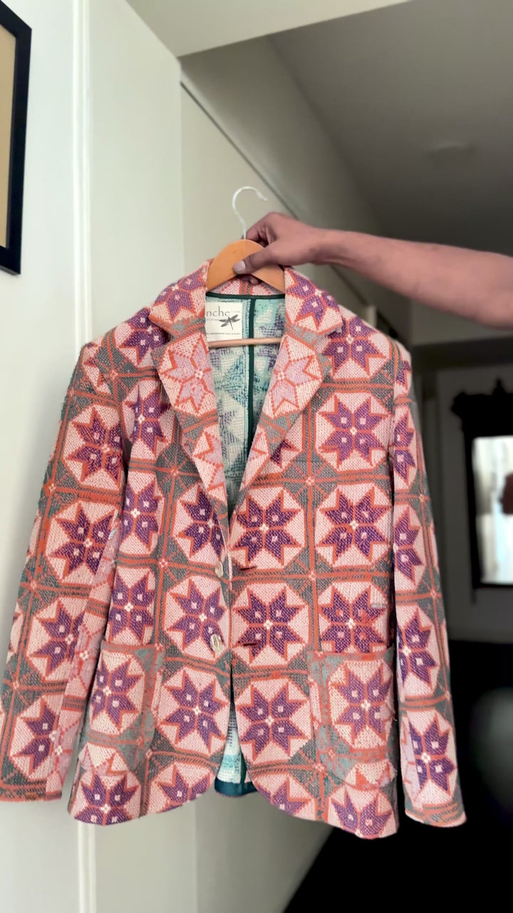 Hayden, Chest 42 Inches, XL, Nokshi Vintage Fabric Kantha Blazer, Unisex