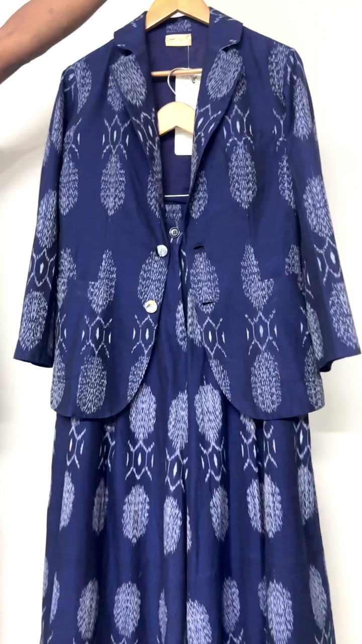 Bukhara, Handwoven Ikat Fabric Cotton Blazer &amp; Indigo Pants, Sustainably made