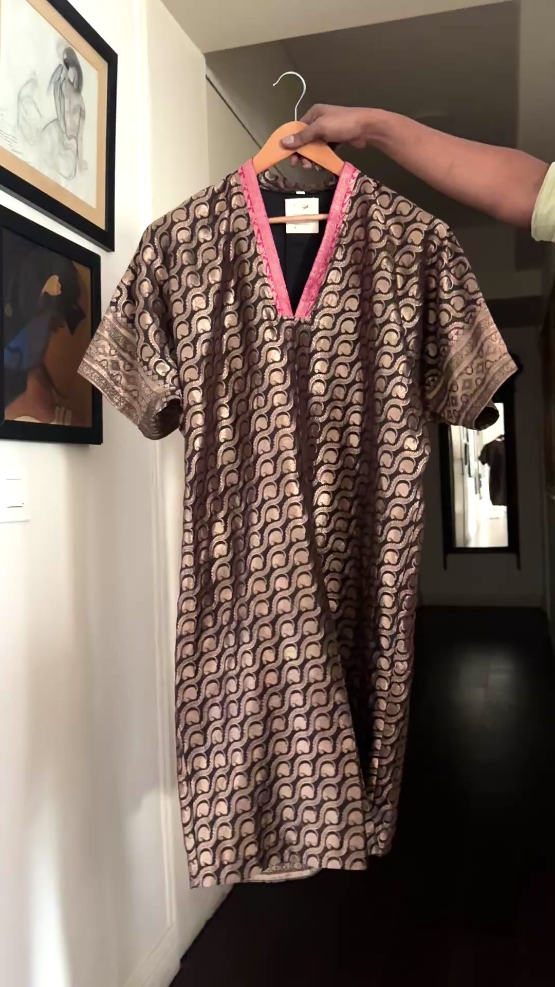 Pihu, Vintage Saree, Up Cycled kaftan Dress in M &amp; Large