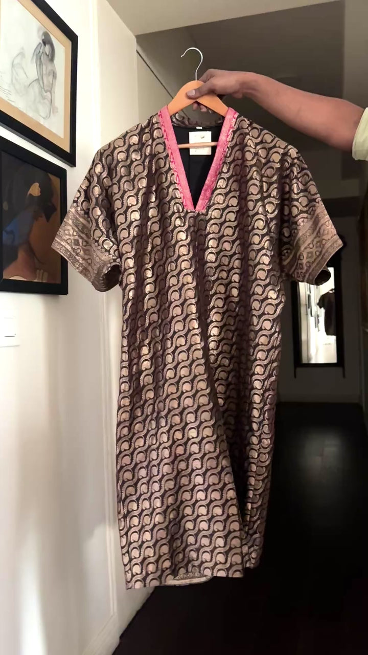 Pihu, Vintage Saree, Up Cycled kaftan Dress in M &amp; Large