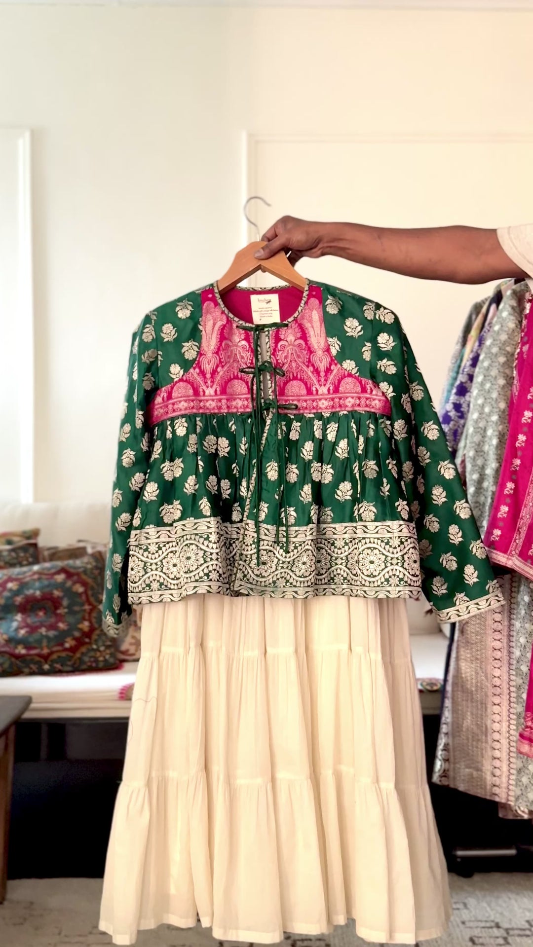 Laila, Vintage Zari Kataan Silk saree, Upcycled to make these beautiful Kedias, L &amp; XL