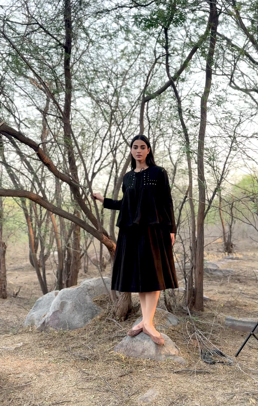 Belfast Black, Organic Kala Cotton, Mirror Work Kedia Blouse