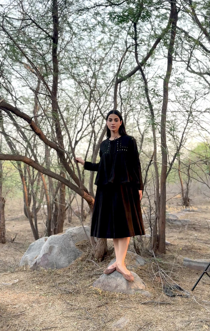 Belfast Black, Organic Kala Cotton, Mirror Work Kedia Blouse