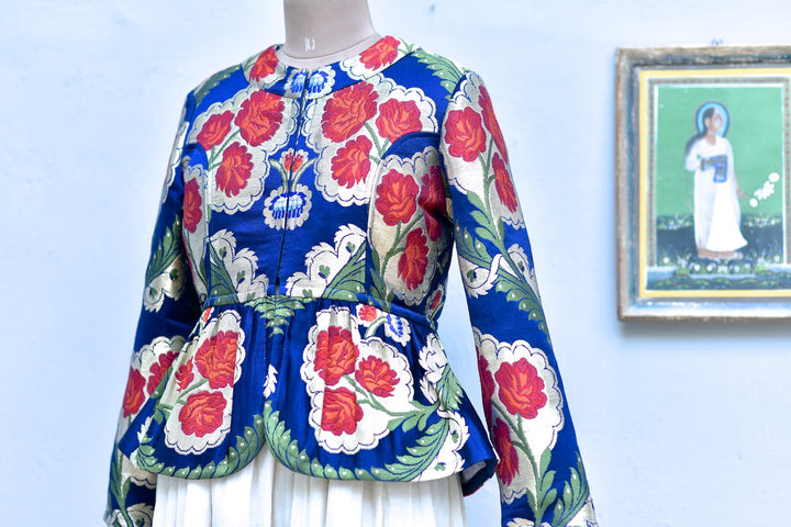Large, Resoor Yangchen, Gyanta Brocade Jacket in Beautiful Navy Blue &amp; Gold - kinchecom