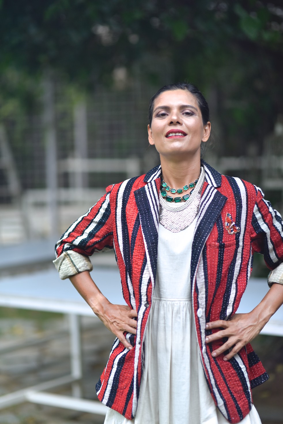 Valerie, X-Large Size, Oversized Boyfriend Blazer, Jacket Made with Vintage Kantha Fabric - kinchecom