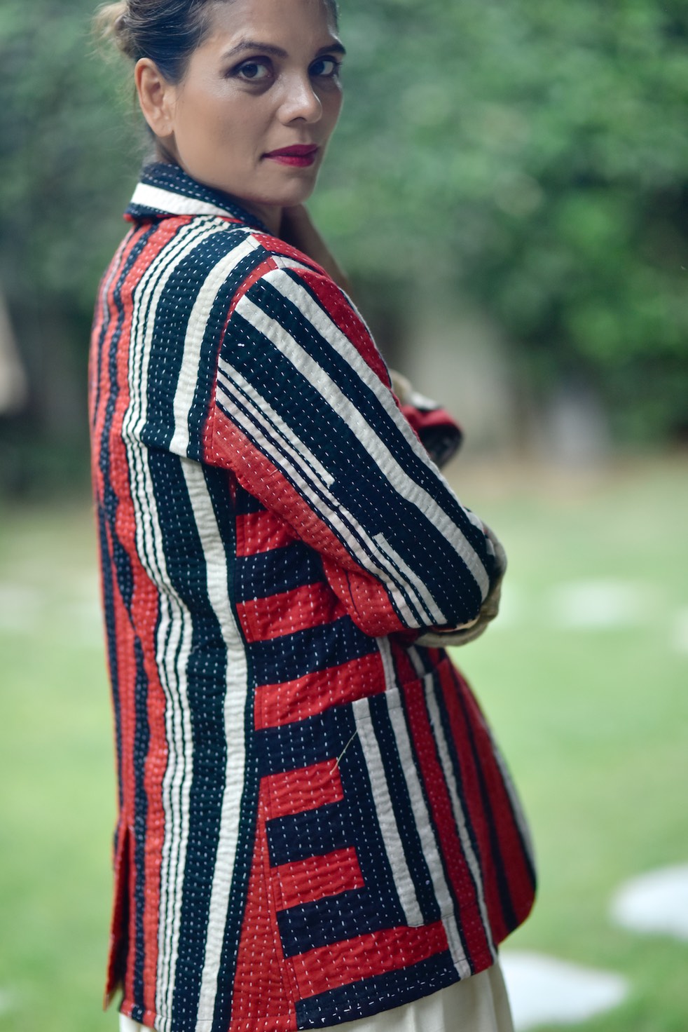 Valerie, X-Large Size, Oversized Boyfriend Blazer, Jacket Made with Vintage Kantha Fabric - kinchecom