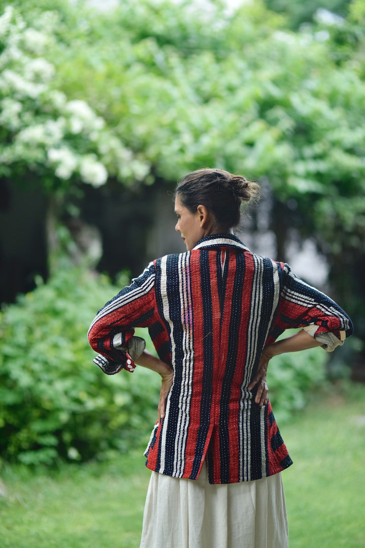 Valerie, X-Large Size, Oversized Boyfriend Blazer, Jacket Made with Vintage Kantha Fabric - kinchecom