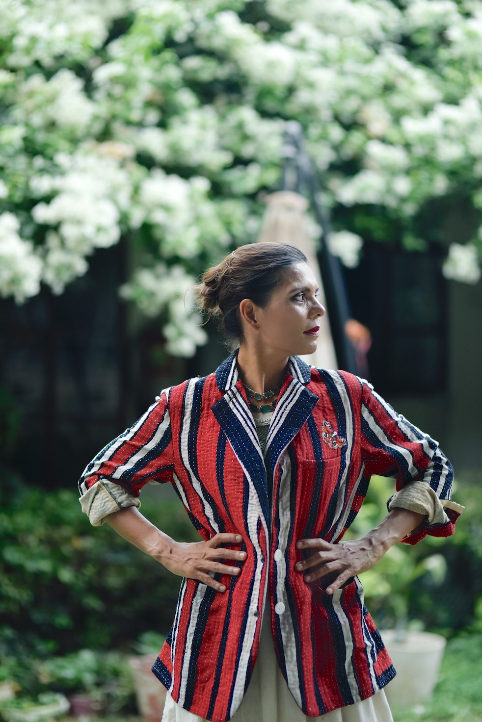 Valerie, X-Large Size, Oversized Boyfriend Blazer, Jacket Made with Vintage Kantha Fabric - kinchecom