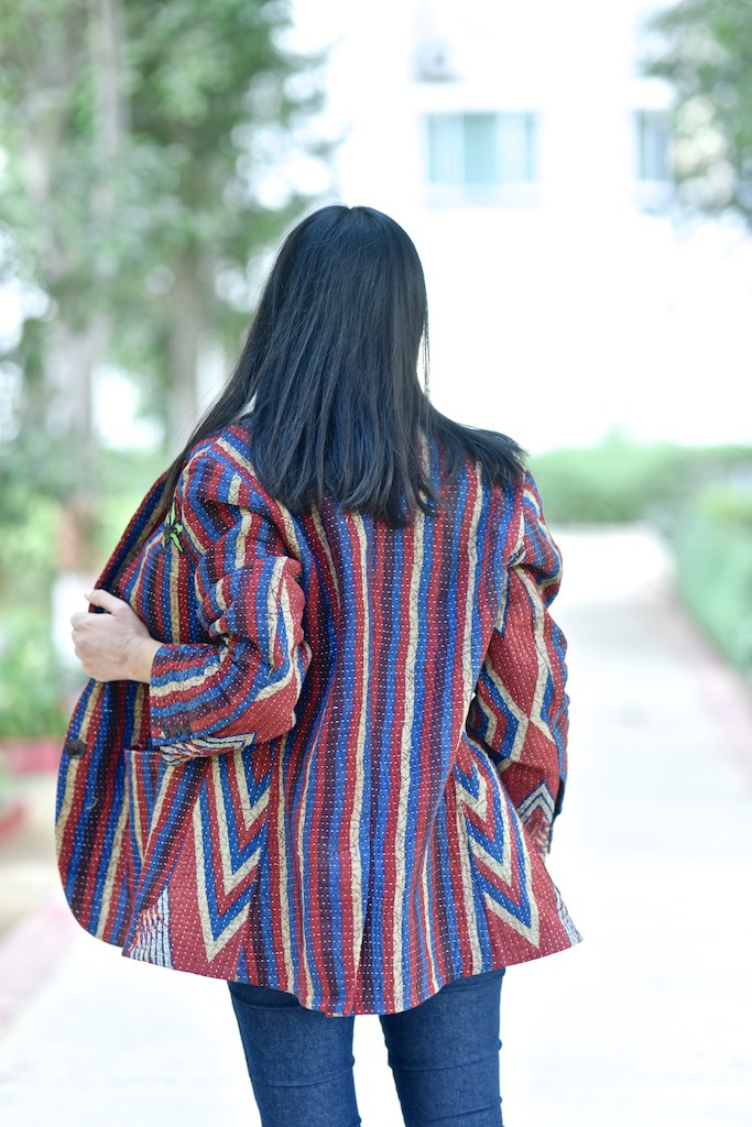 Tyler, X-Large Size, Oversized Boyfriend Blazer, Jacket Made with Vintage Kantha Fabric - kinchecom