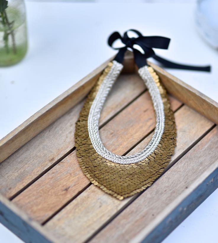 Porto, Handmade Pure Brass and Zari Necklace - kinchecom