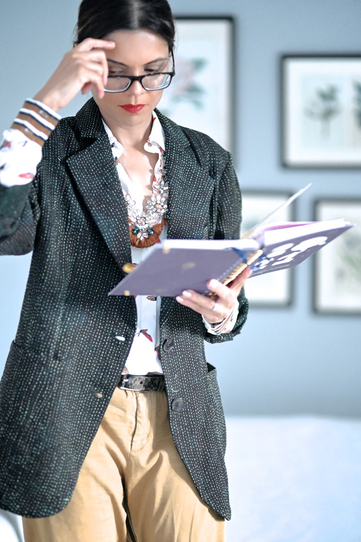 X-Large Size, Kendall Oversized Boyfriend Blazer, Jacket Made with Vintage Kantha Fabric - kinchecom
