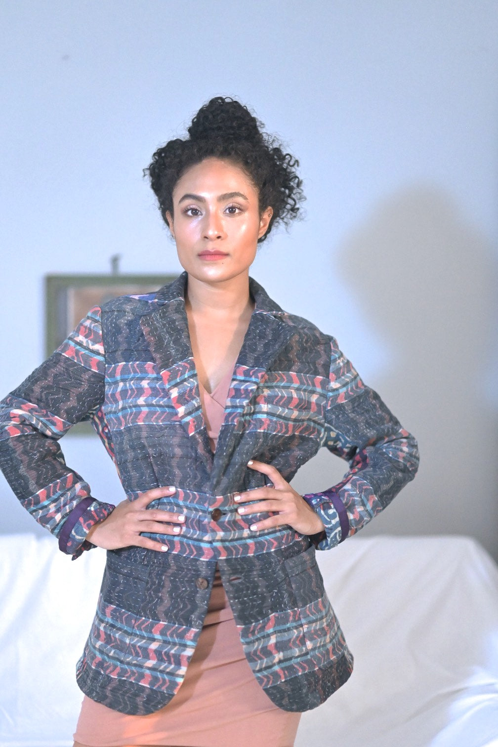 Jordan ,Medium Size, Boyfriend Blazer, Made with Vintage Kantha  Fabric - kinchecom