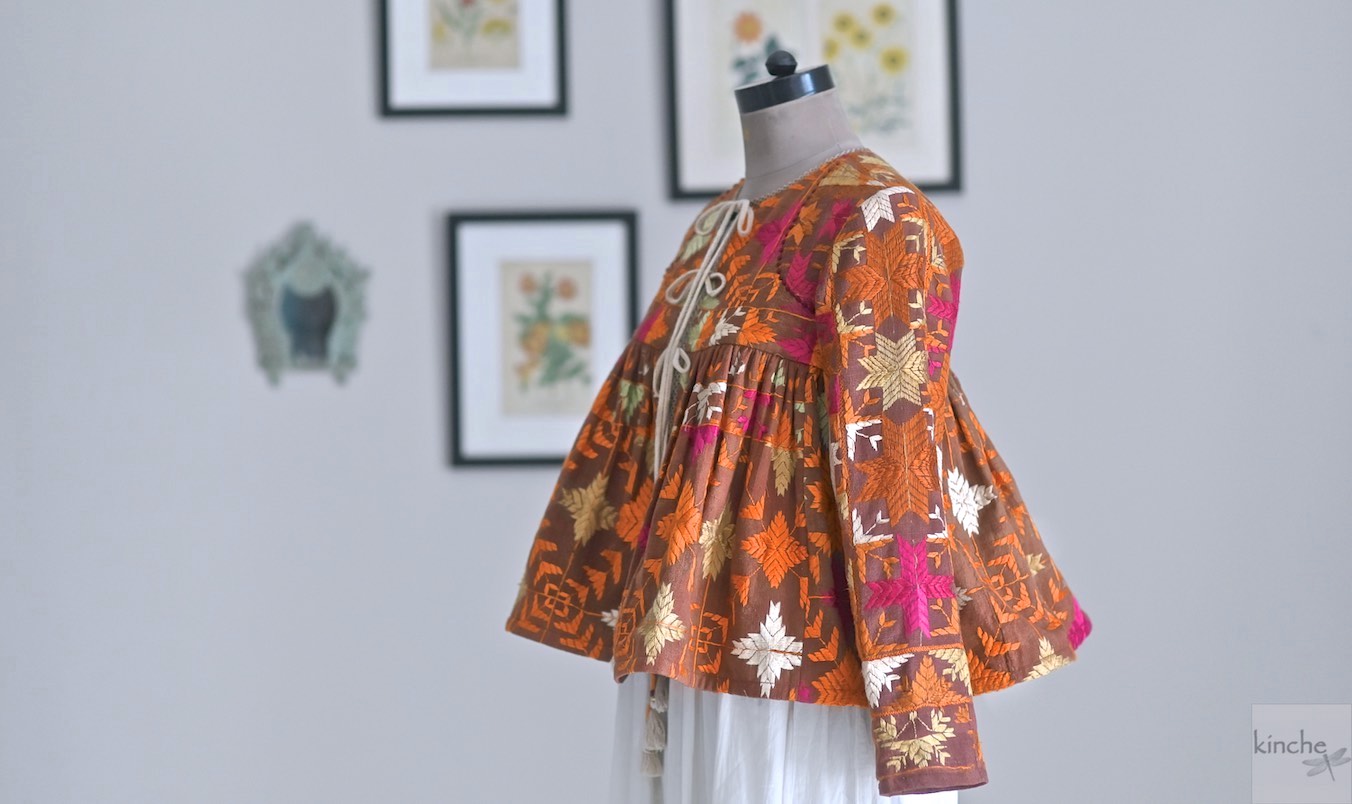Medium, Rani Jind Kaur, Handmade Vintage Phulkari Cropped Boho Jacket - kinchecom